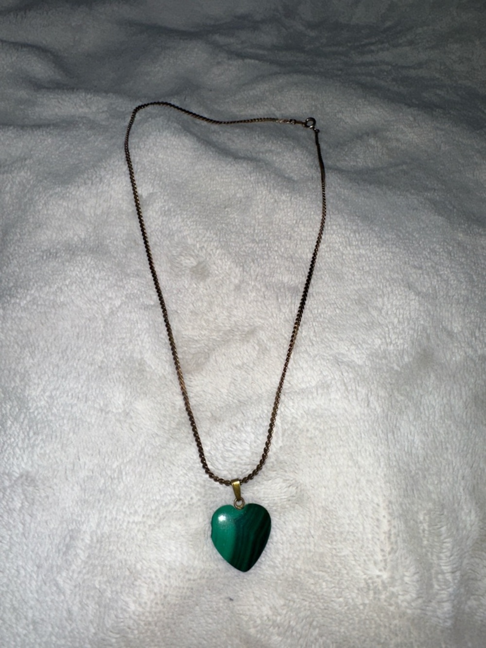 Vintage Gold chain necklace with green heart shaped stone pendant